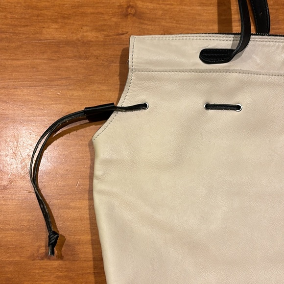 MARNI HOBO TOTE BAG SIDE CINCH SAND & BLACK LEATHER ZIP CLOSURE BOHO ITALY LUX🖤 - Picture 7 of 17